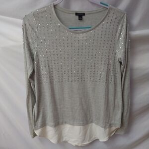 Ann Taylor long sleeve blouse w/ beaded sequins. Grey. Size S. Nwt